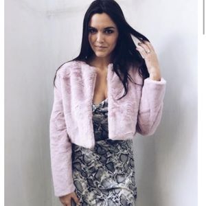 Fuzzy pink crop jacket